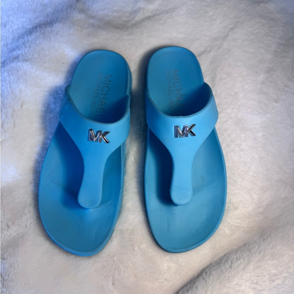 Michael Kors Lindsey Thong Turquoise Blue Slide Sandals Size 8